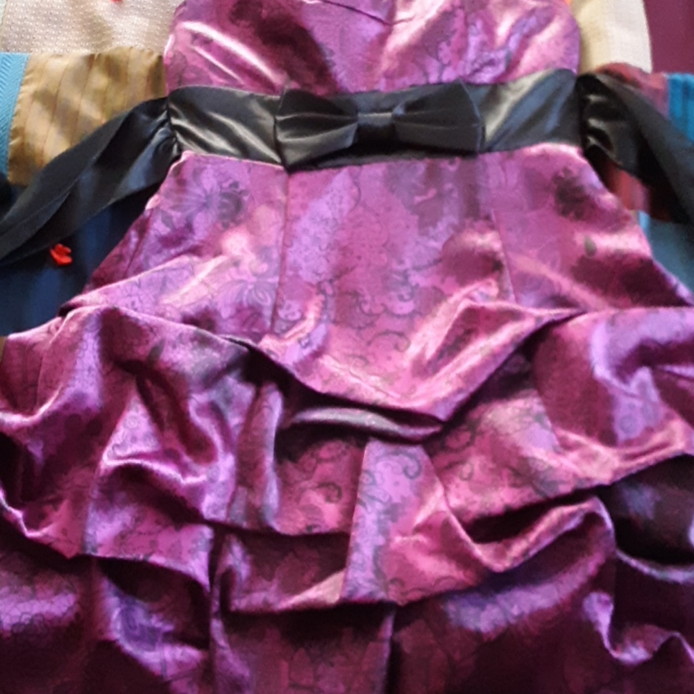 Strapless Purple Mini Dress with Black Bow